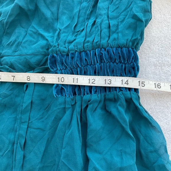 Eley Kishimoto Dress Women Size 4 Teal Blue Silk Sheer Lined Elastic Waist - Picture 8 of 14